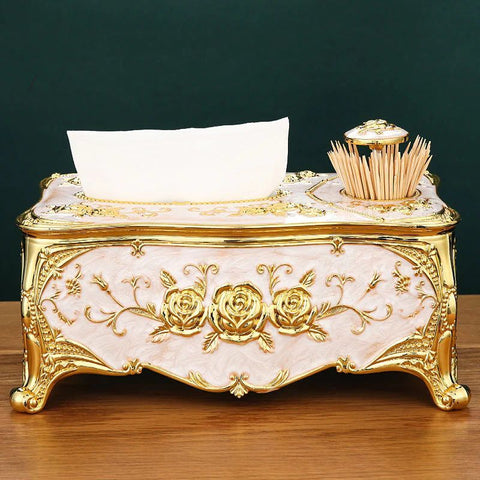 Luxury Dual-Function Tissue Box with Built-In Toothpick Dispenser Luxury Dual-Function Tissue Box with Built-In Toothpick Dispenser
