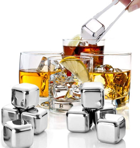 Stainless Steel Ice Cubes, Reusable Ice Cubes Set with Silicone Head Tongs and Ice Cube Trays - Pack of (8) Stainless Steel Ice Cubes, Reusable Ice Cubes Set with Silicone Head Tongs and Ice Cube Trays - Pack of (8)