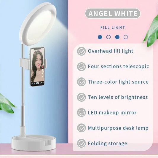 Selfie Ring Light with Makeup Mirror & Phone Holder Kit