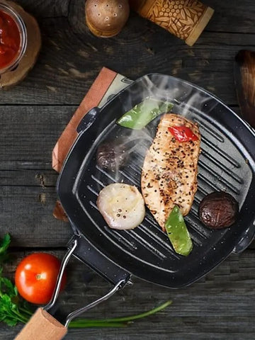 Nonstick Grill Pan with Folding Handle Striped Steak Frying Pan Square Nonstick Grill Pan with Folding Handle Striped Steak Frying Pan Square