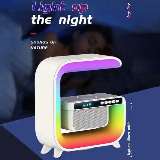 Square G Lamp, Multifunctional Bluetooth Speaker Alarm Clock, 15W Wireless Mobile Phone Charging