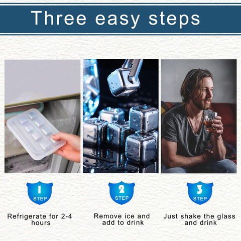Stainless Steel Ice Cubes, Reusable Ice Cubes Set with Silicone Head Tongs and Ice Cube Trays - Pack of (8) Stainless Steel Ice Cubes, Reusable Ice Cubes Set with Silicone Head Tongs and Ice Cube Trays - Pack of (8)