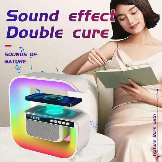 Square G Lamp, Multifunctional Bluetooth Speaker Alarm Clock, 15W Wireless Mobile Phone Charging