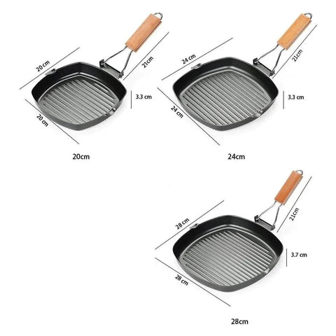 Nonstick Grill Pan with Folding Handle Striped Steak Frying Pan Square Nonstick Grill Pan with Folding Handle Striped Steak Frying Pan Square