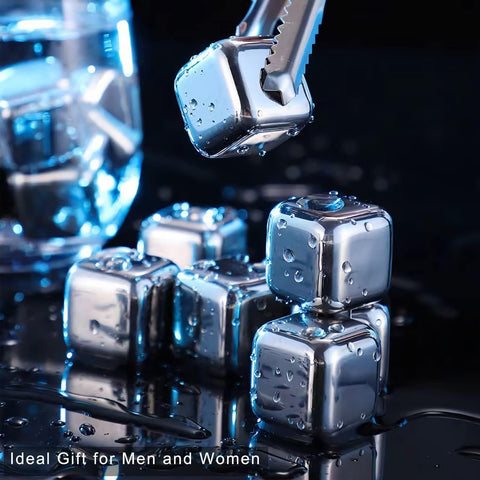 Stainless Steel Ice Cubes, Reusable Ice Cubes Set with Silicone Head Tongs and Ice Cube Trays - Pack of (8) Stainless Steel Ice Cubes, Reusable Ice Cubes Set with Silicone Head Tongs and Ice Cube Trays - Pack of (8)