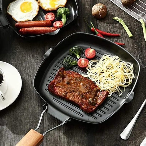 Nonstick Grill Pan with Folding Handle Striped Steak Frying Pan Square Nonstick Grill Pan with Folding Handle Striped Steak Frying Pan Square