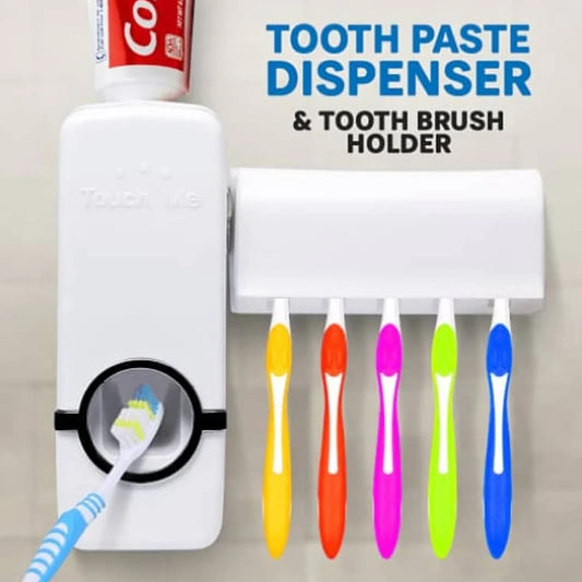 TOOTHPASTE DISPENSER 5 TOOTHBRUSH HOLDER SET WALL MOUNT