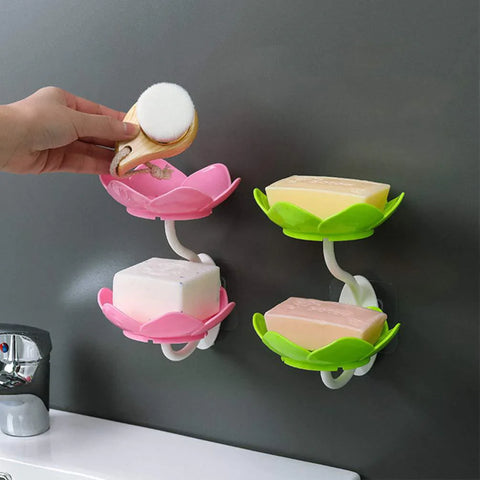 Wall- Mounted Drain Soap Box Double Layer Flower Shaped Wall- Mounted Drain Soap Box Double Layer Flower Shaped