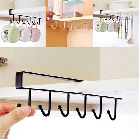 Cabinet Under Shelf 6 Hooks Iron Hanging Rack Cabinet Under Shelf 6 Hooks Iron Hanging Rack