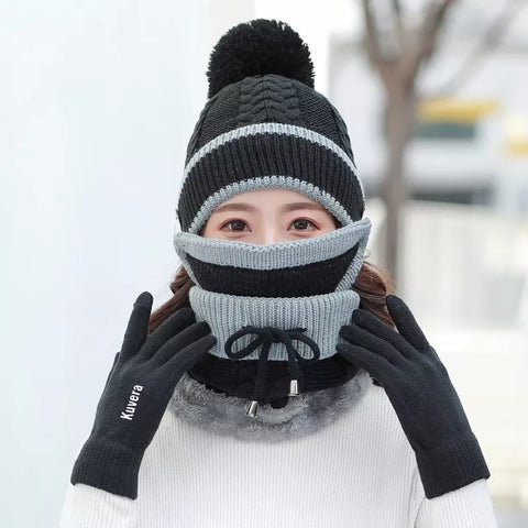 Women Winter Warm Cap Beanie with Neck Scarf and Woolen Mask Women Winter Warm Cap Beanie with Neck Scarf and Woolen Mask