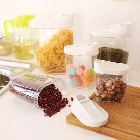 5Pcs Set Plastic Kitchen Sealed Jar Cereal Dispenser With Lid 5Pcs Set Plastic Kitchen Sealed Jar Cereal Dispenser With Lid
