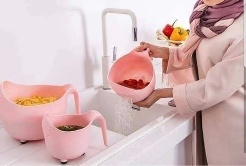 3 Pcs Rice Drain Bowl With Handle 3 Pcs Rice Drain Bowl With Handle
