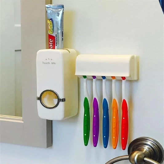TOOTHPASTE DISPENSER 5 TOOTHBRUSH HOLDER SET WALL MOUNT