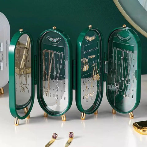 4 Doors Foldable Jewelry Organizer With Mirror 4 Doors Foldable Jewelry Organizer With Mirror