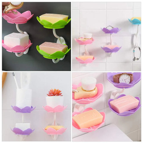 Wall- Mounted Drain Soap Box Double Layer Flower Shaped Wall- Mounted Drain Soap Box Double Layer Flower Shaped
