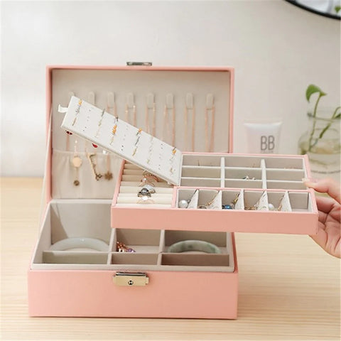 Premium Leather Jewelry Box Double Layer Storage Premium Leather Jewelry Box Double Layer Storage