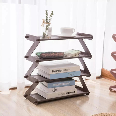 Plastic Shoe Rack 4-Shelf Organizer - Steel Rods & Fabric Layer Plastic Shoe Rack 4-Shelf Organizer - Steel Rods & Fabric Layer