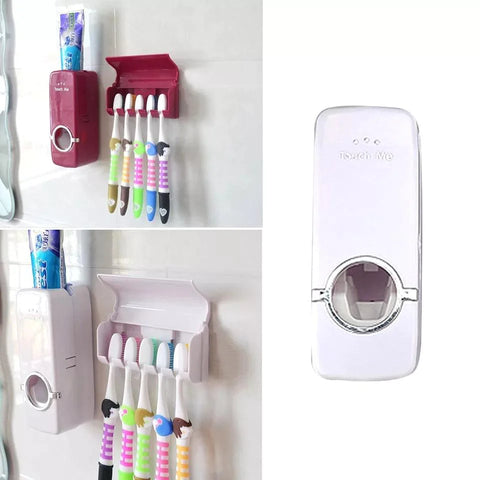 TOOTHPASTE DISPENSER 5 TOOTHBRUSH HOLDER SET WALL MOUNT TOOTHPASTE DISPENSER 5 TOOTHBRUSH HOLDER SET WALL MOUNT