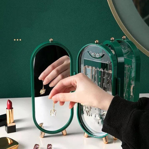 4 Doors Foldable Jewelry Organizer With Mirror 4 Doors Foldable Jewelry Organizer With Mirror