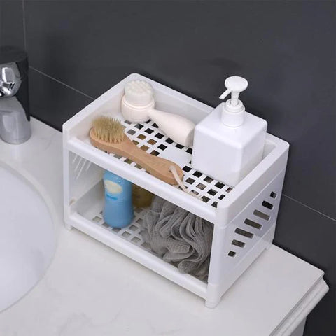 Double Layer Plastic Stroge Organizer Shelf Double Layer Plastic Stroge Organizer Shelf