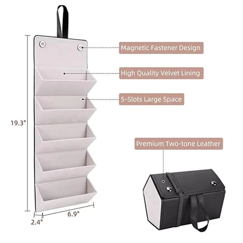 5-Slot Travel Foldable Sunglasses Organizer- Leather Hanging Eyeglasses Case 5-Slot Travel Foldable Sunglasses Organizer- Leather Hanging Eyeglasses Case