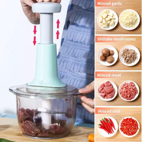 Manual Food Chopper, 1500ML Speedy With 4 Curved Stainless Steel Blades Manual Food Chopper, 1500ML Speedy With 4 Curved Stainless Steel Blades