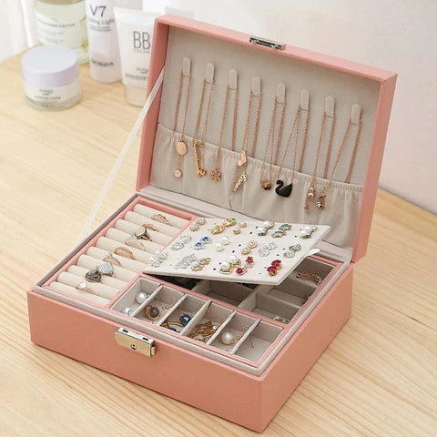 Premium Leather Jewelry Box Double Layer Storage Premium Leather Jewelry Box Double Layer Storage