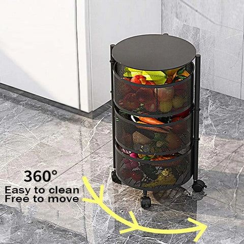 3-Tier Multifunctional Rotating Basket With Wheels 3-Tier Multifunctional Rotating Basket With Wheels