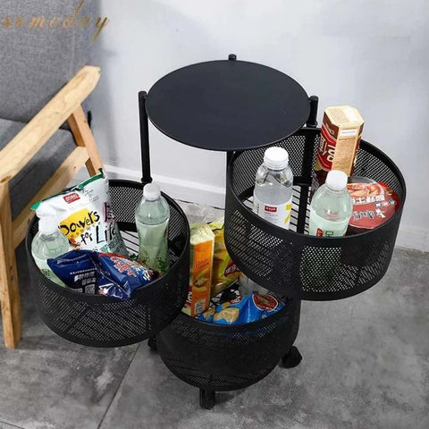 3-Tier Multifunctional Rotating Basket With Wheels 3-Tier Multifunctional Rotating Basket With Wheels