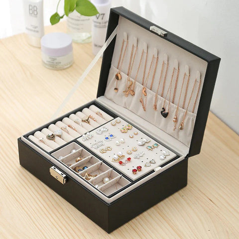 Premium Leather Jewelry Box Double Layer Storage Premium Leather Jewelry Box Double Layer Storage