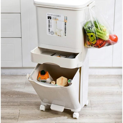 3 Layer Storage Trash Dustbin With Wheels 42L 3 Layer Storage Trash Dustbin With Wheels 42L