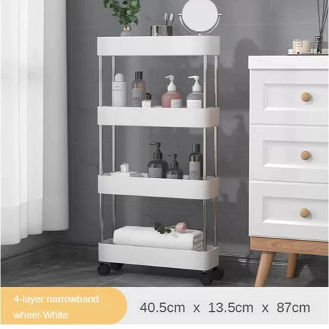 4 Tier Slim Storage Cart Kitchen Bathroom Mobile Shelving with Moving Wheels 4 Tier Slim Storage Cart Kitchen Bathroom Mobile Shelving with Moving Wheels