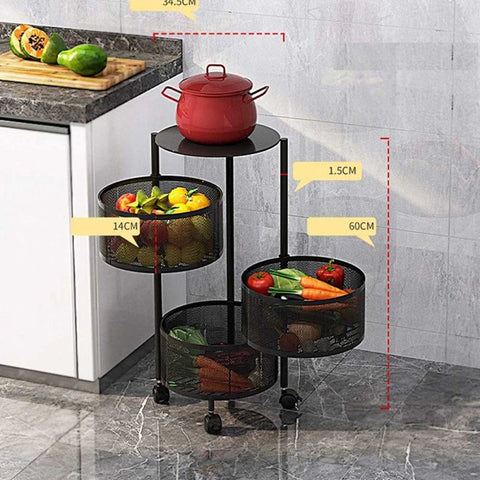 3-Tier Multifunctional Rotating Basket With Wheels 3-Tier Multifunctional Rotating Basket With Wheels