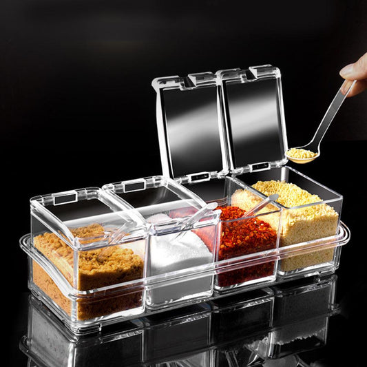 Transparent 4 Unit Spice Jar Set With Spoons