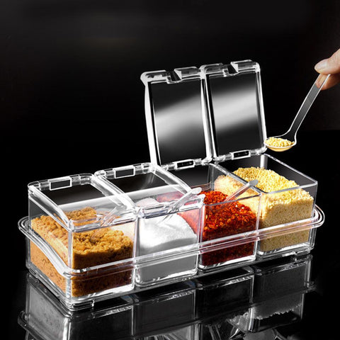 Transparent 4 Unit Spice Jar Set With Spoons Transparent 4 Unit Spice Jar Set With Spoons