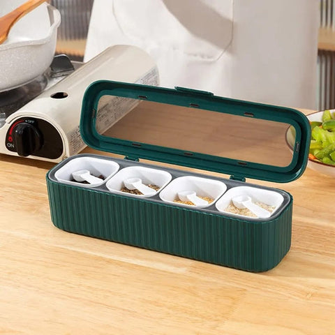 4 Grids Seasoning Storage Box With Spoon