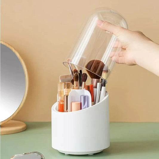 360 Degree Rotating Makeup Brush Holders Dustproof Cosmetic Brushes Storage Case Makeup Organizer with Lid