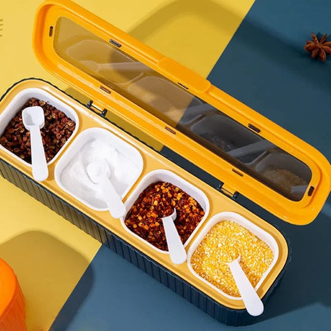 4 Grids Seasoning Storage Box With Spoon