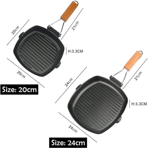 Nonstick Grill Pan with Folding Handle Striped Steak Frying Pan Square