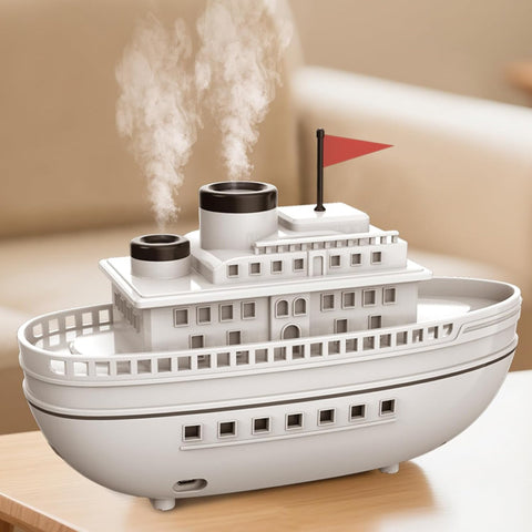 Steam Ship Aroma Diffuser LED Mist Humidifier with Flame Effect