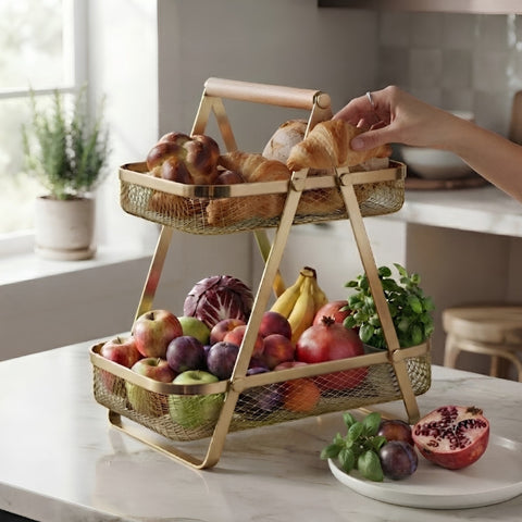 2 Layer Golden Storage Basket