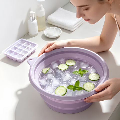 Face Ice Bowl With Built In Ice Tray Collapsible Silicone Beauty Bowl
