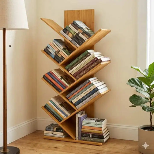 Premium Bamboo Tree Bookshelf – Multi-Tier Space-Saving Display Rack