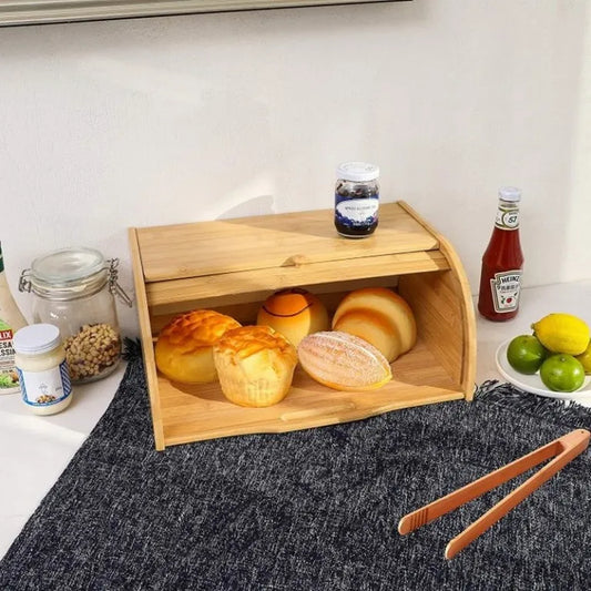 Large Bamboo Roll-Top Bread Box – Eco-Friendly Kitchen Countertop Storage & Food Organizer