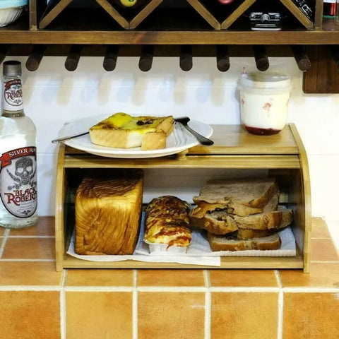Large Bamboo Roll-Top Bread Box – Eco-Friendly Kitchen Countertop Storage & Food Organizer
