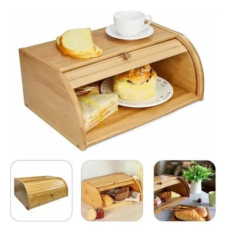 Large Bamboo Roll-Top Bread Box – Eco-Friendly Kitchen Countertop Storage & Food Organizer