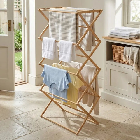 Foldable Bamboo Clothes Drying Rack – Multi-Tier