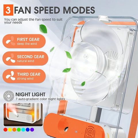 Rechargeable Mini Portable Desk Fan With Mist Spray LED