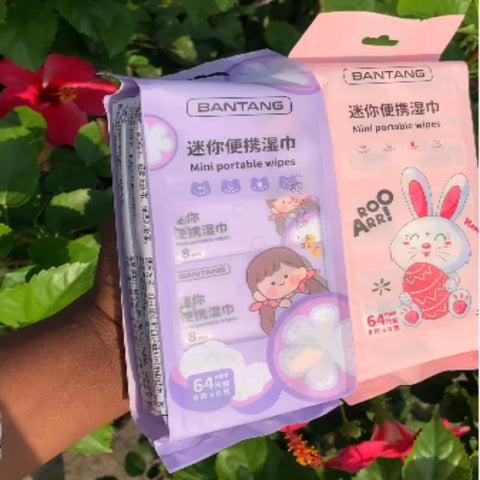 Mini Pocket Wet Wipes in 8 Resealable Packs – 64 Wipes