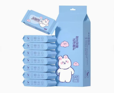 Mini Pocket Wet Wipes in 8 Resealable Packs – 64 Wipes